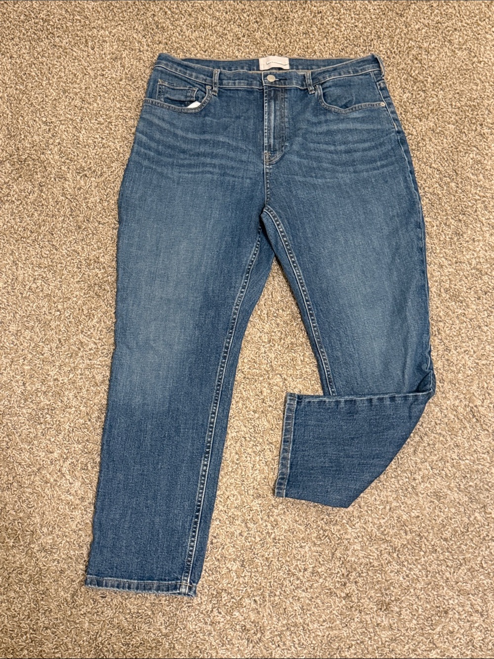 Everlane High Waist Straight Denim Cotton Straight-Leg Jeans in Medium Blue